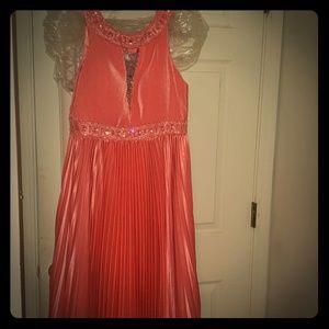 NEW sz20 Formal pleated satin & gem Coral Gown